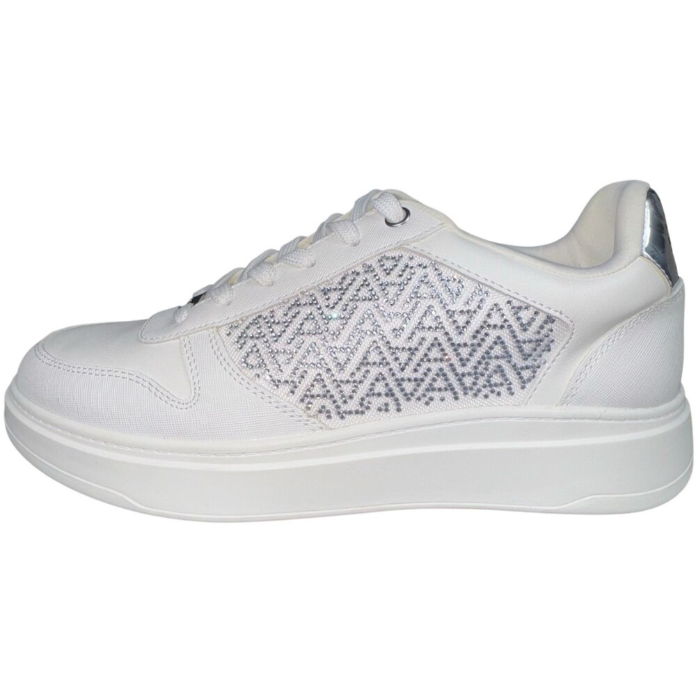 Aldo Womens Size 11 M Haizley White And Silver Bling Fashion Sneaker Athleisure